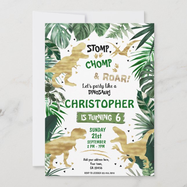 Dinosaur Theme Birthday Party Invitation (Front)