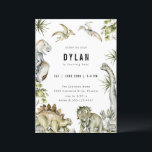 Dinosaur Theme Birthday Party Invitation<br><div class="desc">Cool dinosaur theme,  birthday party invitation. Watercolor prehistoric foliage and dinosaur border.</div>