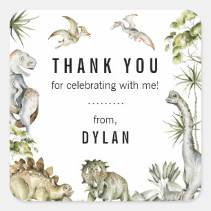 Dinosaur Theme Birthday Party Thank You Square Sticker