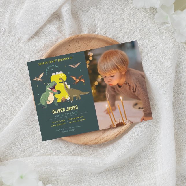 Dinosaur theme boy 5th birthday  invitation (Creator Uploaded)