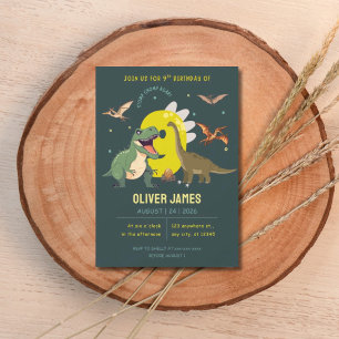 Dinosaur theme boy 9th birthday  invitation