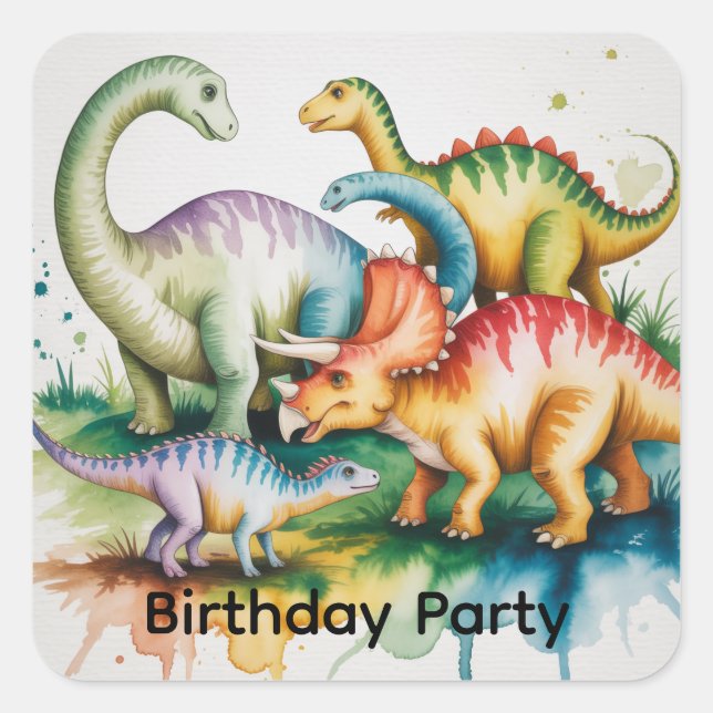 Dinosaur Theme Boy Birthday Party Square Sticker (Front)