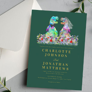 Dinosaur Theme Colorful Wildflower Green Wedding Invitation