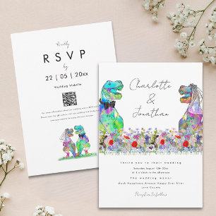 Dinosaur Theme Colourful Floral Wedding Invitation