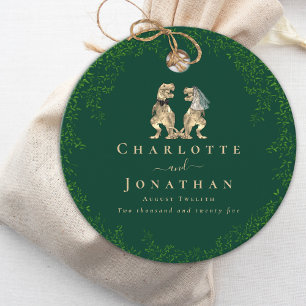 Dinosaur Theme Green Foliage Wedding Custom Favour Tags