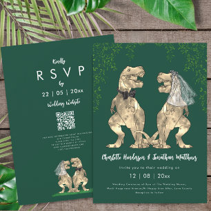 Dinosaur theme Green Wedding QR Code Invitation