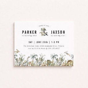 Dinosaur Theme Joint Birthday Party Invitation