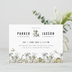 Dinosaur Theme Joint Birthday Party Invitation