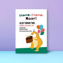 Dinosaur Theme Kids 2nd Birthday Party Invitations