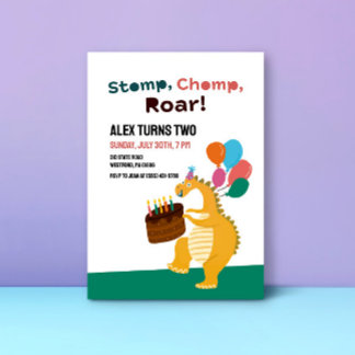 Dinosaur Theme Kids 2nd Birthday Party Invitations