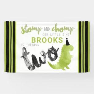Dinosaur Theme Our Little Dino Black Green Stomp Banner