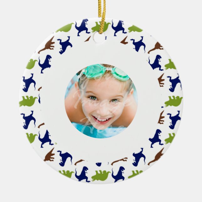 Dinosaur Theme Pattern Custom Photo Ceramic Tree Decoration (Front)