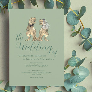 Dinosaur Theme Sage Green Wedding Invitation