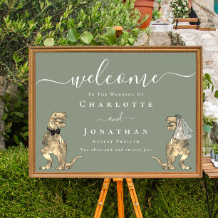Dinosaur Theme Sage Green Wedding Welcome Poster