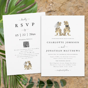 Dinosaur Theme Wedding Black and White QR Code Invitation