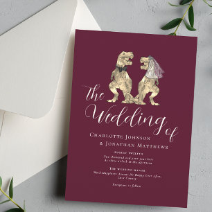 Dinosaur Theme Wedding Burgundy Ivory Cream Invitation