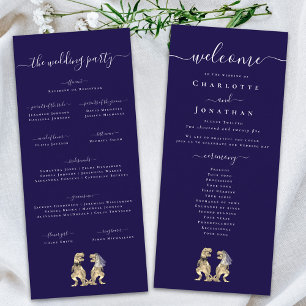 Dinosaur Theme Wedding Ceremony Program Navy Blue