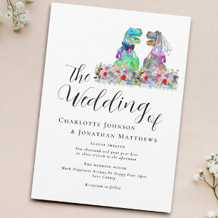 Dinosaur Theme Wedding Colourful Floral Invitation