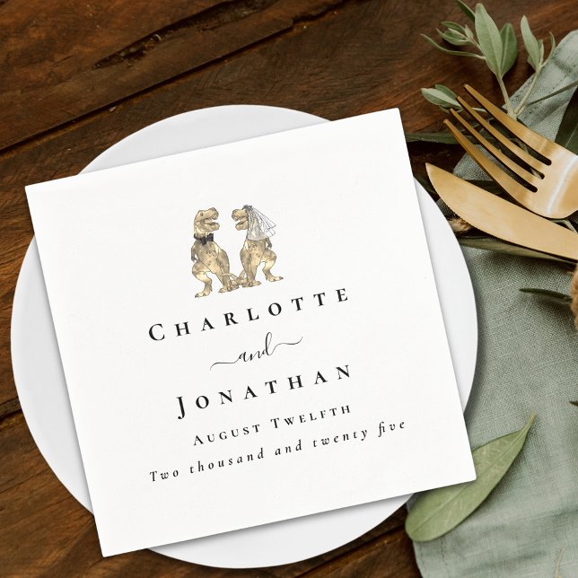 Dinosaur Theme Wedding Custom Napkin (dinosaur bride and groom wedding custom napkin T-Rex dino Jurassic destination wedding )