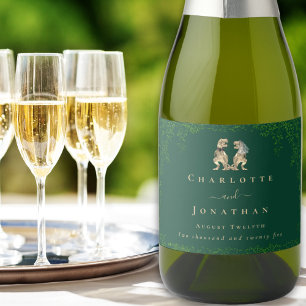 Dinosaur Theme Wedding Dark Green Sparkling Wine Label