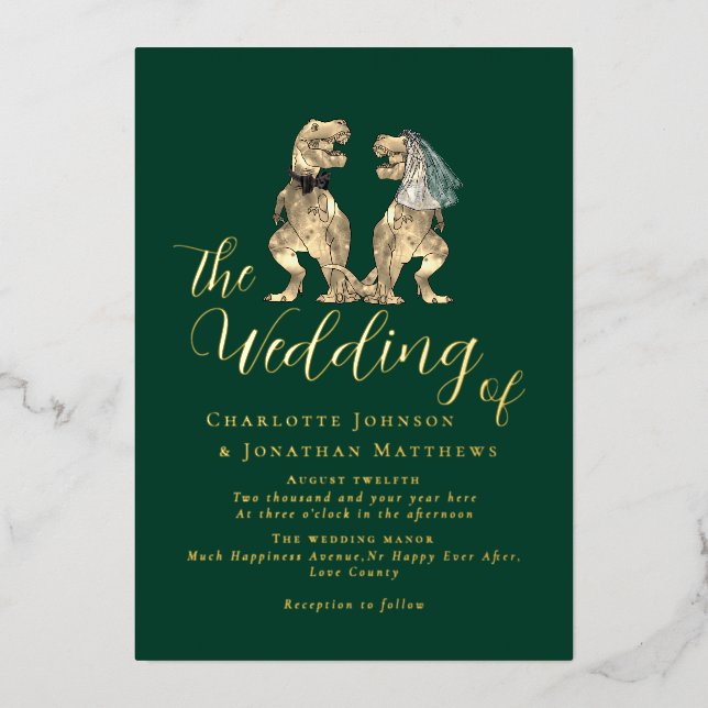 Dinosaur Theme Wedding Green and Gold (Front)