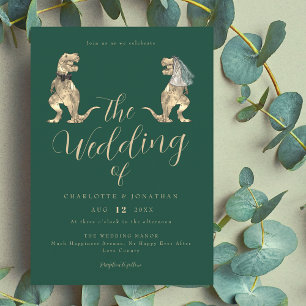 Dinosaur Theme Wedding Green Invitation