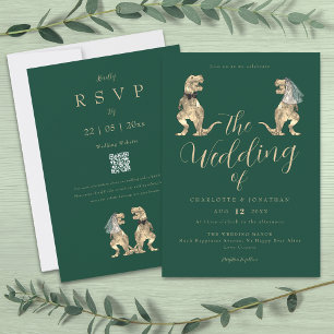Dinosaur Theme Wedding Green Invitation