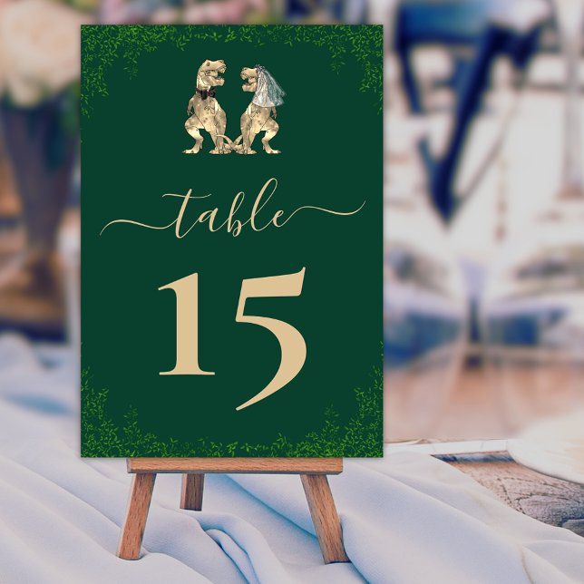 Dinosaur theme Wedding Green Table Number (Dinosaur wedding foliage dark green custom table number card Watercolor eucalyptus foliage elegant )