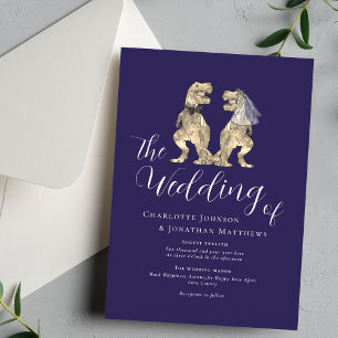 Dinosaur Theme Wedding Navy blue and White Invitation