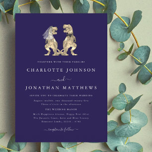 Dinosaur Theme Wedding Navy Blue Invitation