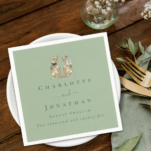 Dinosaur Theme Wedding Personalised Sage Green Napkin