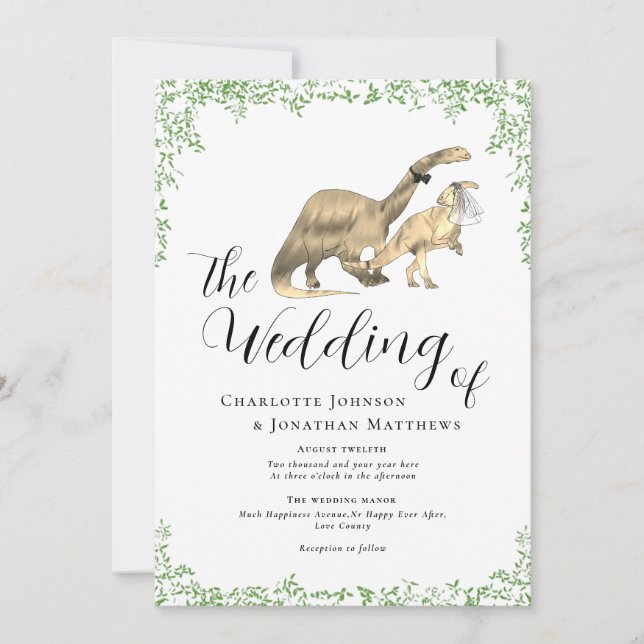 Dinosaur Theme Wedding QR Code Invitation (Front)