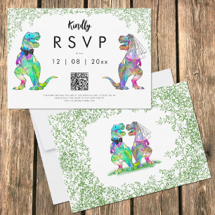 Dinosaur Theme Wedding QR code Reply RSVP Card