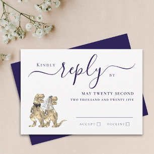 Dinosaur Theme Wedding Reply Navy Blue White RSVP Card