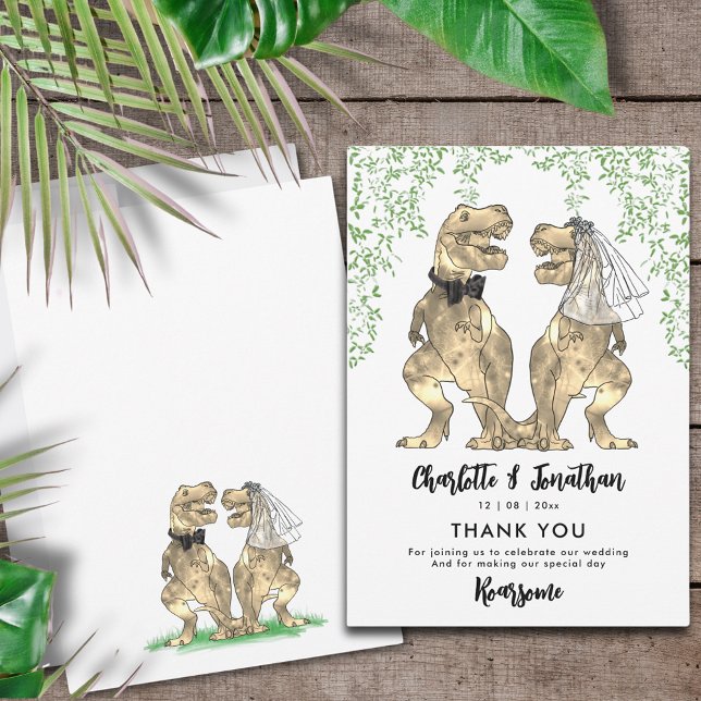 Dinosaur Theme Wedding Thank You (Funny T-Rex bride and groom dinosaur themed wedding thank you card )