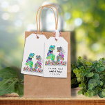 Dinosaur Theme Wedding Thank You Gift Tags<br><div class="desc">Delight your guests with these funny dinosaur themed wedding thank you favour tags with funny colourful dinosaur bride and groom in a beautiful romantic wildflower meadow. Easy to customise with the bride and grooms names, the wedding date in modern typography script. Fun T-Rex bride and groom illustrations with watercolor wildflower...</div>