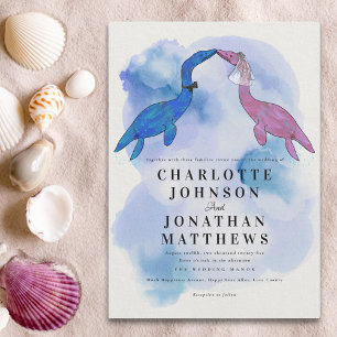 Dinosaur Theme Wedding Watercolor Sea Invitation