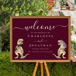 Dinosaur Theme Wedding Welcome Burgundy Wine Cream Poster