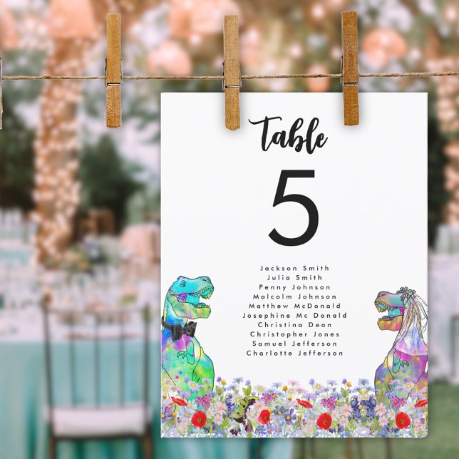 Dinosaur theme Wedding Wildflower Table (Dinosaur themed wedding colorful wildflower table seating chart)