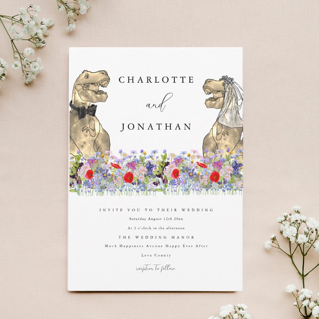 Dinosaur Theme Wildflower Invitation (Wildflower dinosaur theme wedding invitation )