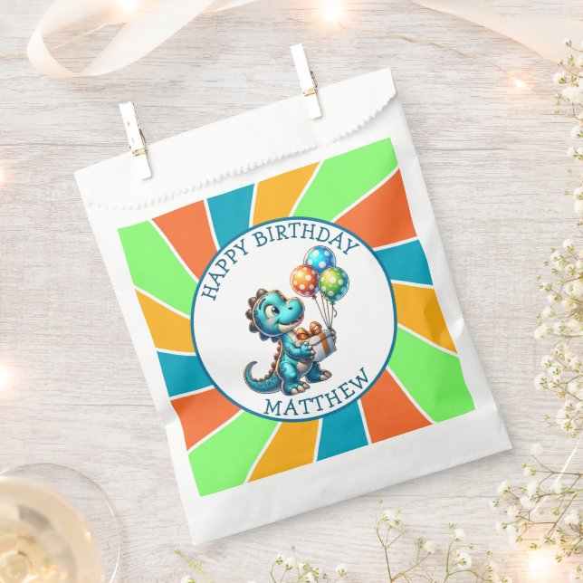 Dinosaur themed Kid's Birthday Party Personalised Favour Bag (Clipped)