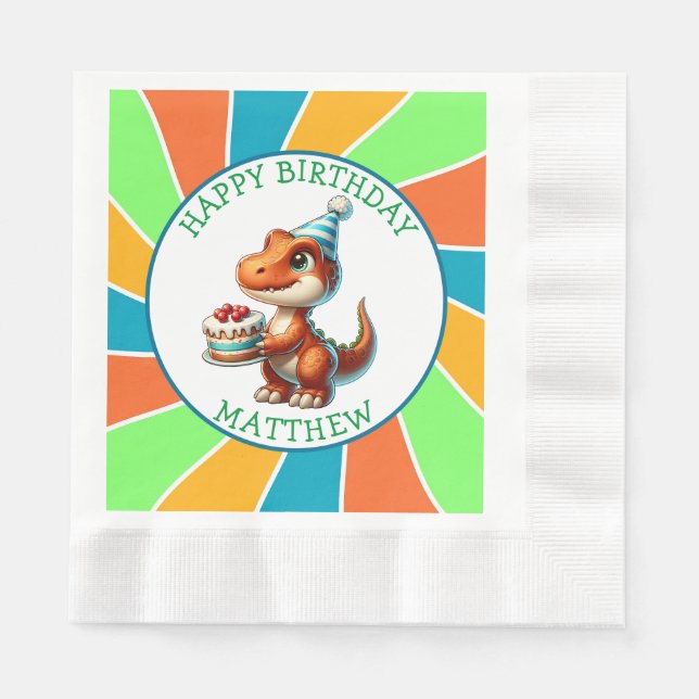 Dinosaur themed Kid's Birthday Party Personalised Napkin (Front)