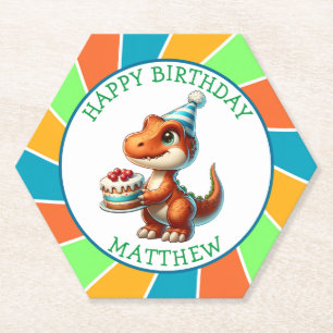 Dinosaur themed Kid's Birthday Party Personalised Paper Coaster