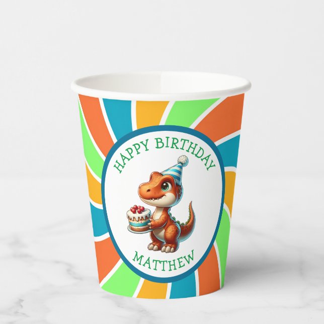Dinosaur themed Kid's Birthday Party Personalised Paper Cups (Left)