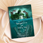 Dinosaur themed modern 3rd birthday  invitation<br><div class="desc">Make your child's birthday celebration an unforgettable adventure with our Dinosaur Island Adventure 3rd Birthday Party Invitation! This card features an enchanting scene with two majestic dinosaurs standing on a lush, green island with a cascading waterfall. Below the water's surface, a prehistoric underwater creature adds an exciting touch to the...</div>