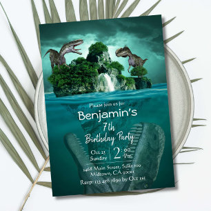 Dinosaur themed simple modern 7th birthday  invitation