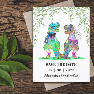 Dinosaur Themed Wedding Save the Date Funny Postcard