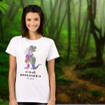 Dinosaur Themed Wedding T Rex Bride T-Shirt<br><div class="desc">Get the bachelorette party or bridal shower off to a fun start with this funny dinosaur team bride T rex Brideasaurus in colourful psychedelic bright colours, a t shirt to catch everyones eye and bring humour to the party. Easy to personalise using the templates. Funny original artwork by artist Catherine...</div>