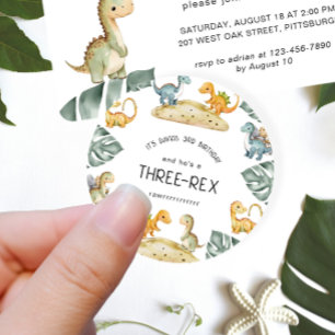 Dinosaur Third Birthday Three-Rex Party Classic Round Sticker