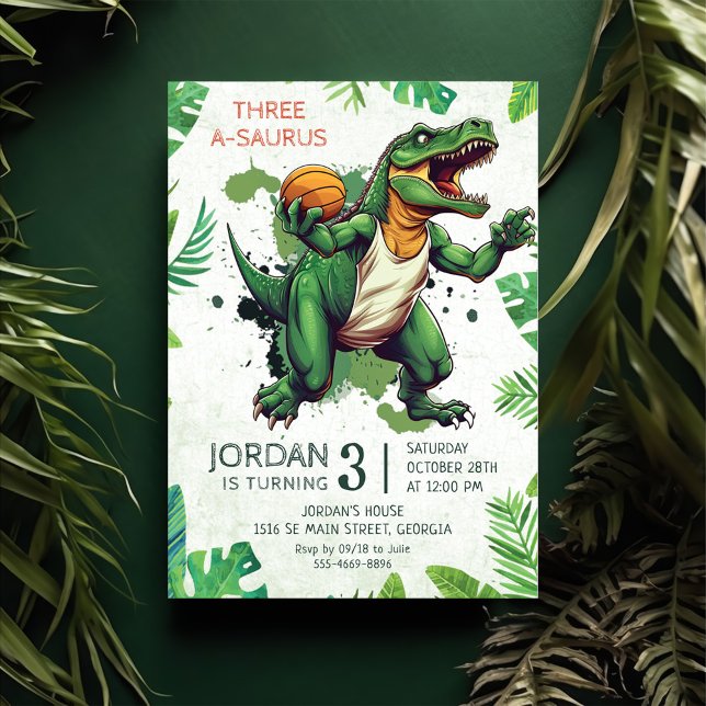 Dinosaur Three-A-Saurus 3rd Birthday Party Invitation (Creator Uploaded)